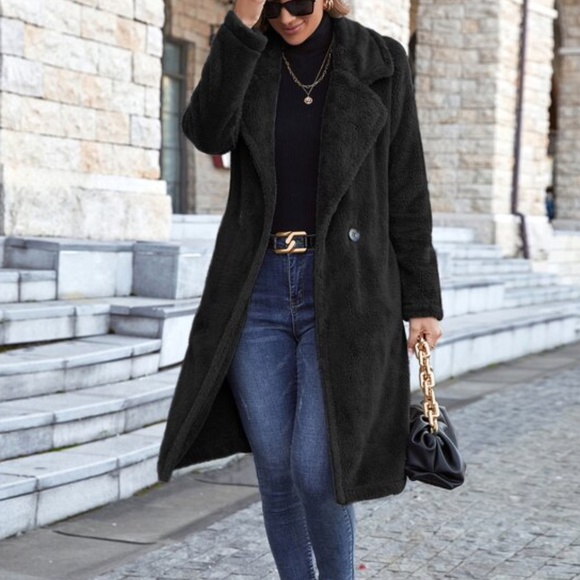 Bellanblue Jackets & Blazers - Cozy Black Button Teddy Jacket Coat Winter Minimalist